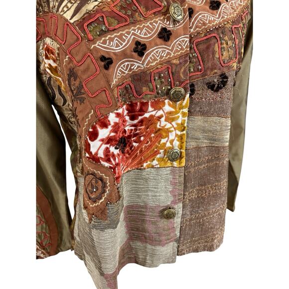 Vtg 90s Life Style Petite Jacket Patch‎ Work Velvet Burn Out Fall Boho Sz M Art - Picture 3 of 13